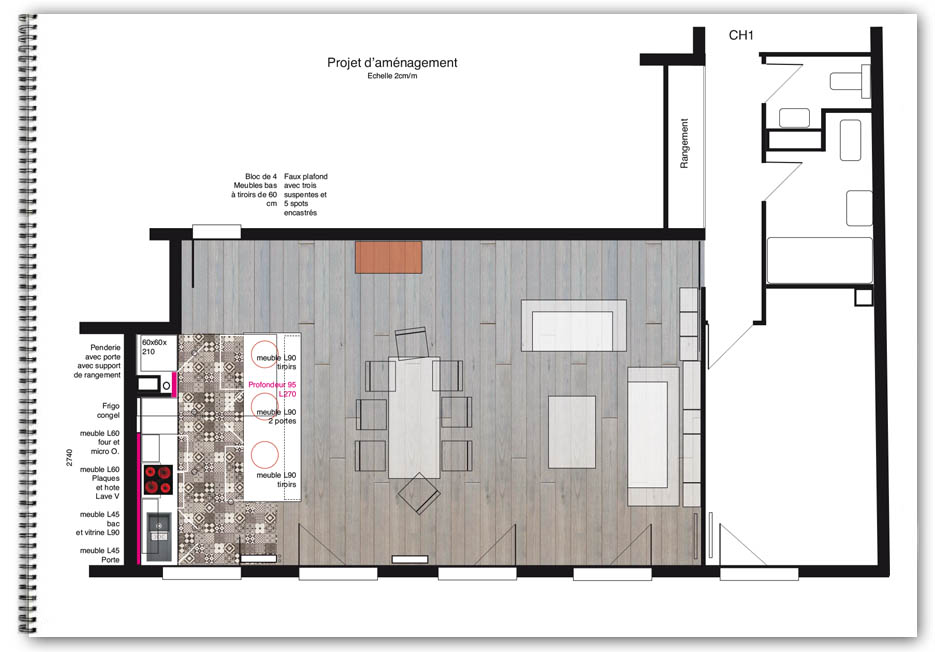 Etude d'un nouvel aménagement de l'appartement, avec tracé d'un plan de masse Décoration d'un appartement à Puteaux