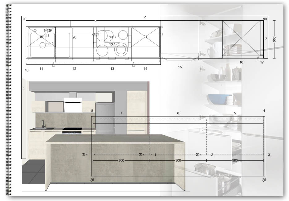 Projet de cuisine Ixina blanche et grise béton Aménagement de cuisine