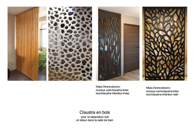 Planche de présentation d'élément de décoration • Clautra en bois pour séparation de deux pièces Planche de présentation d'élément de décoration