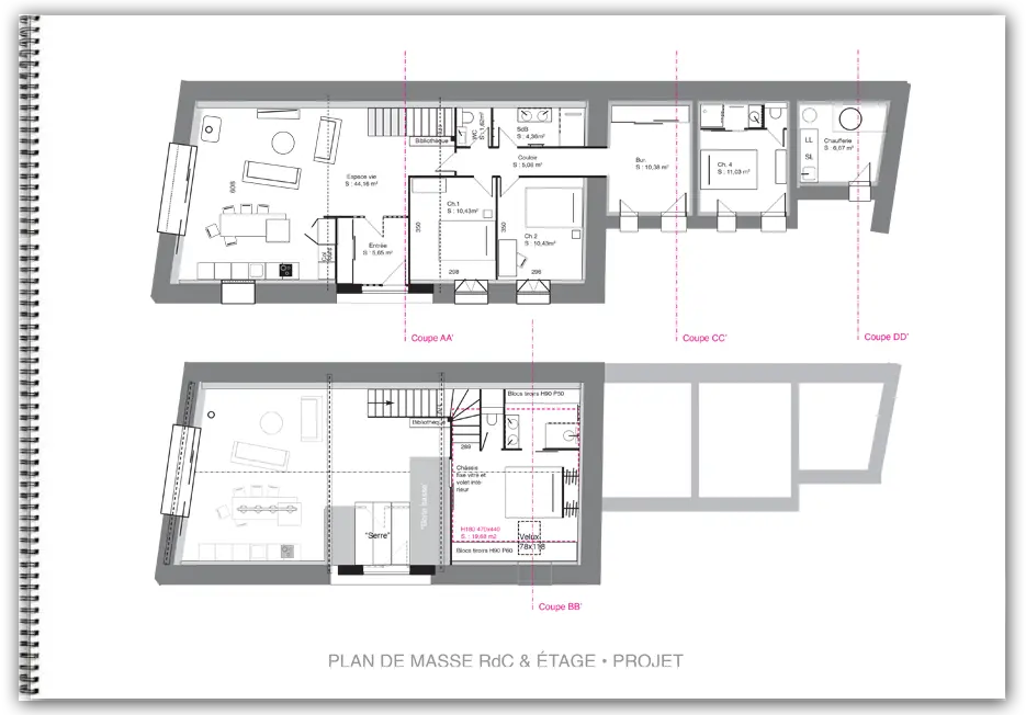 Plan de masse du nouvel aménagement d'une grange et de ses dépendances Plan d'aménagement et décoration d'intérieure d'une grange
